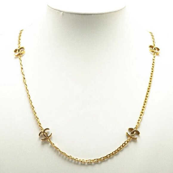 CHANEL CC Logos Long Necklace 35" Gold Tone 95P Auth w/Box - Picture 1 of 6